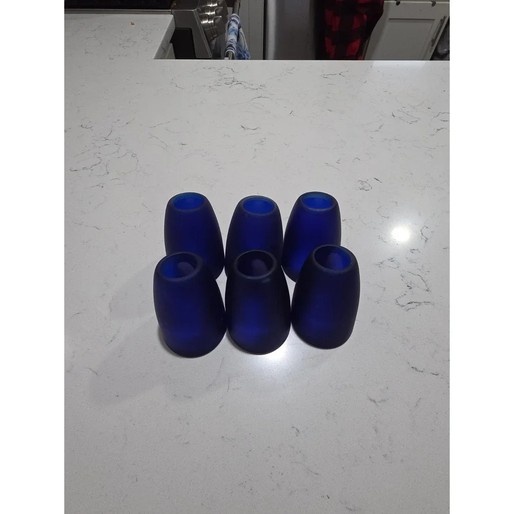 Set of 6 Vintage Retro Cobalt Blue Small Glass Lampshades‎ Fitter Style